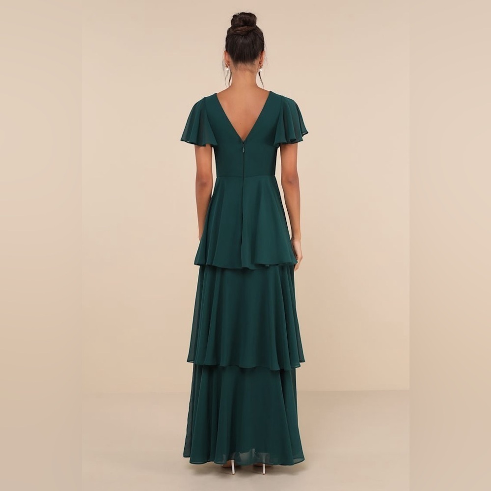 LULU’S Sincerely Exquisite Emerald Green Short Sleeve Tiered Maxi Dress - Picture 3 of 5